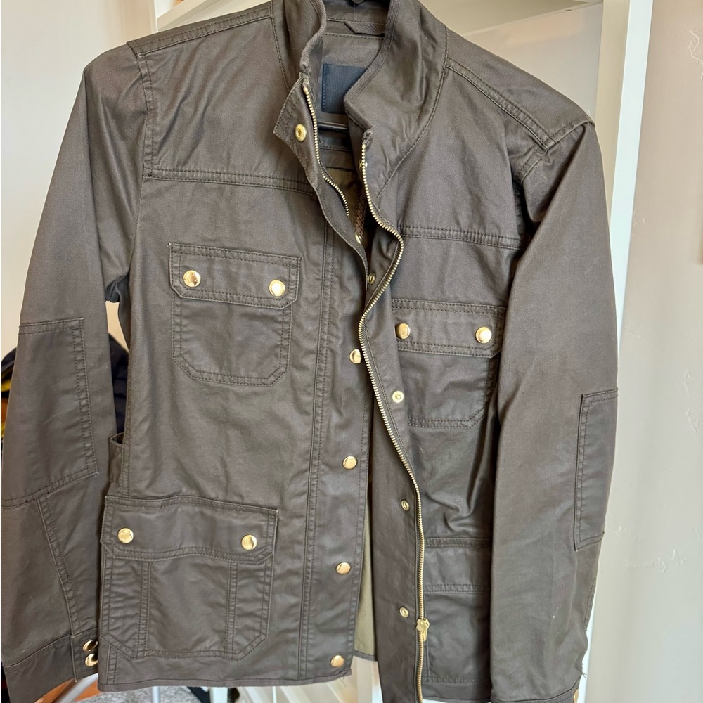 J. Crew Green and Gold Utility Jacket with Stand-Up Collar